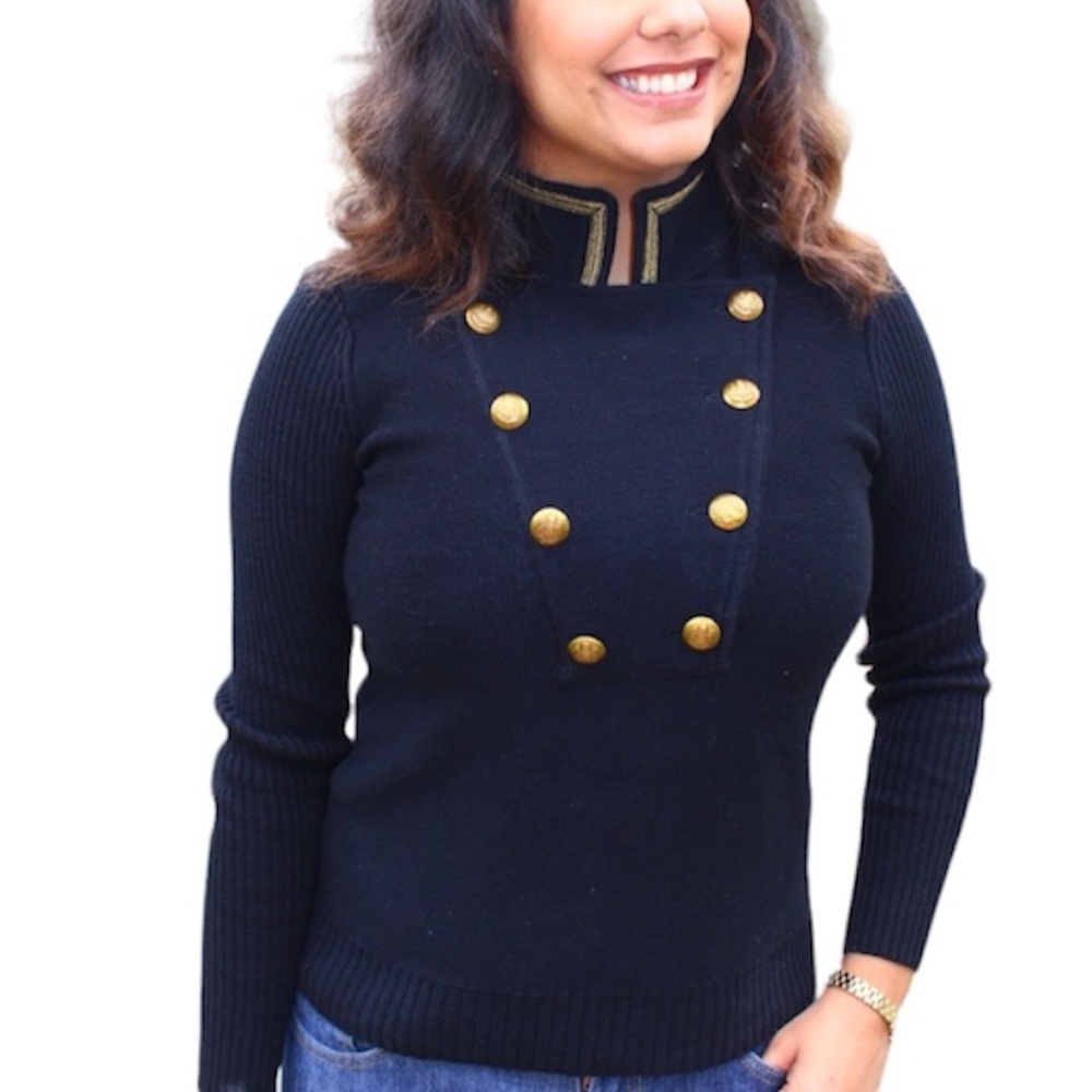Ralph Lauren Jeans Vintage Black Knit Sweater with Gold Buttons Small